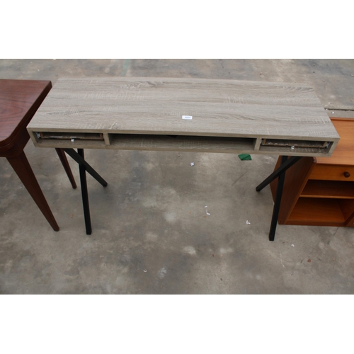 2935 - A MODERN CONSOLE TABLE WITH TWO DRAWERS (REQUIRES DRAWER FRONTS RE-AFFIXING)