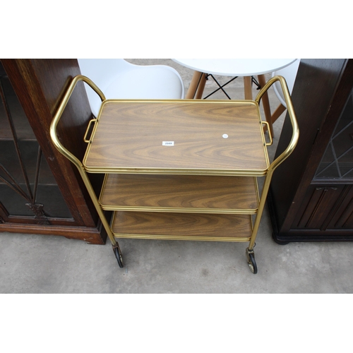 2949 - A 1970'S THREE TIER METALWARE TROLLEY WITH DETACHABLE TRAY