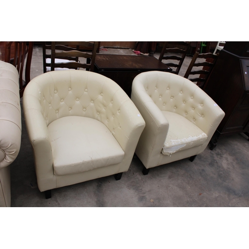 2961 - A PAIR OF MODERN CREAM FAUX LEATHER TUB CHAIRS