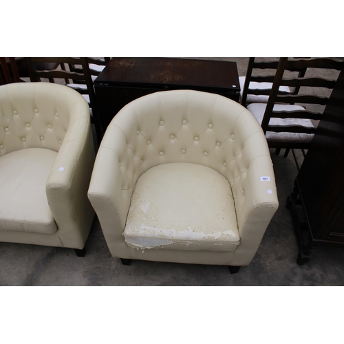 2961 - A PAIR OF MODERN CREAM FAUX LEATHER TUB CHAIRS