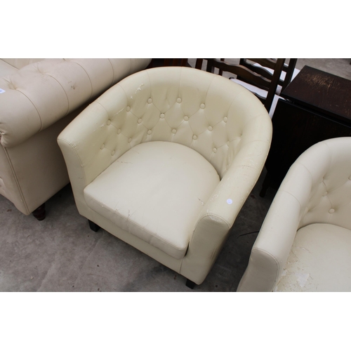 2961 - A PAIR OF MODERN CREAM FAUX LEATHER TUB CHAIRS