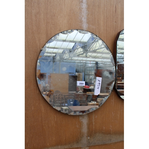 2984 - A FRAMELESS WALL MIRROR, 16