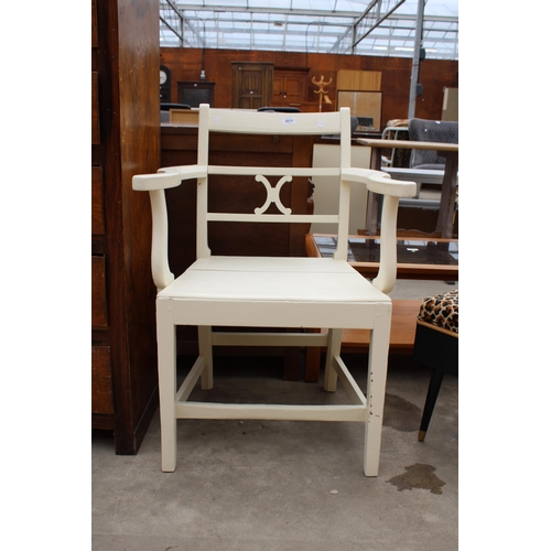 3013 - A WHITE PAINTED COUNTRY STYLE ELBOW CHAIR