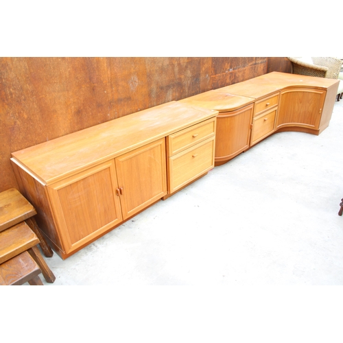 3021 - A RANGE OF FOUR RETRO LOW UNITS ENCLOSING CUPBOARDS AND DRAWERS