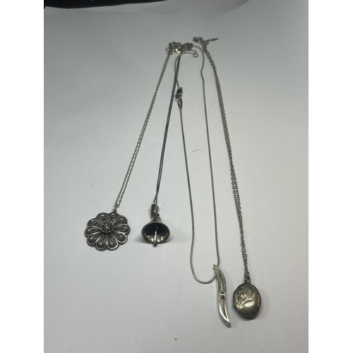 525 - FOUR SILVER NECKLACES WITH PENDANTS