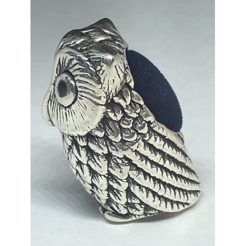 97 - A SILVER OWL PIN CUSHION