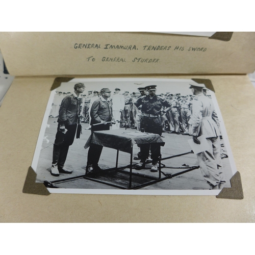 320A - A WORLD WAR II PHOTOGRAPH ALBUM CONTAINING PHOTOGRAPHS OF THE JAPANESE SIGNING OF THE INSTRUMENT OF ... 