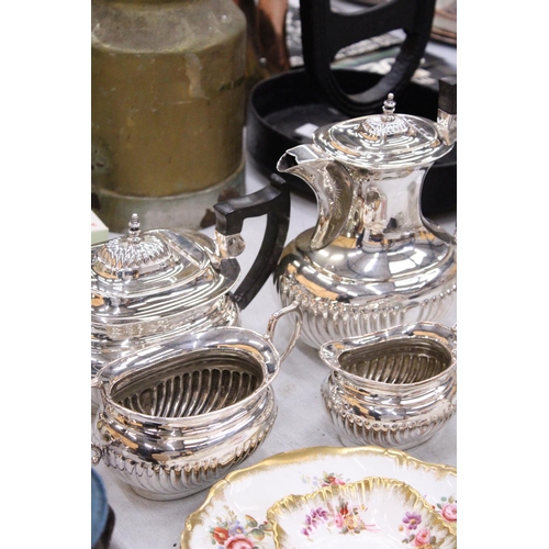 107 - A FOUR PIECE PLATED TEAPOT SET