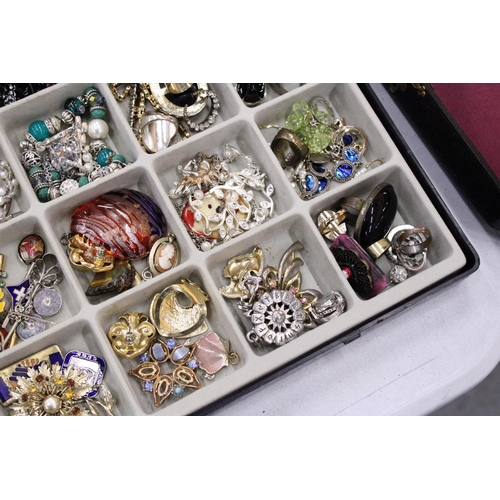 134 - A QUANTITY OF COSTUME JEWELLERY IN DISPLAY CASE