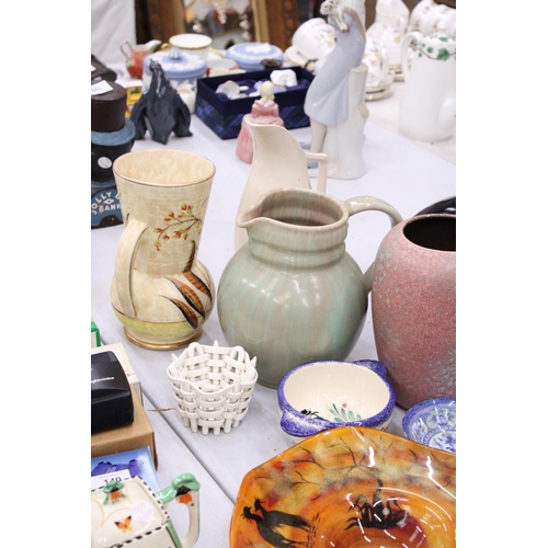 138 - A LARGE MIXED LOT OF CERAMICS TO INCLUDE A AUTHUR WOOD JUG, SCHEURICH, ROYAL STAFFORDSHIRE POTTERY E... 