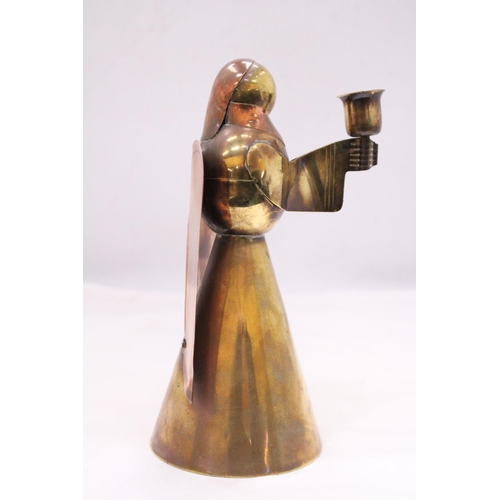 151 - A VINTAGE COPPER AND BRASS ANGEL CANDLE HOLDER - APPROXIMATELY 24CM