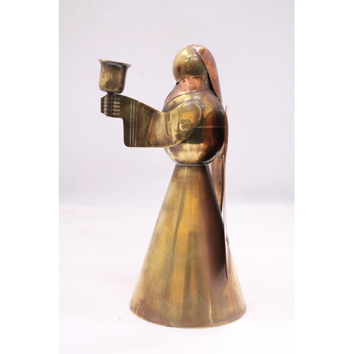 151 - A VINTAGE COPPER AND BRASS ANGEL CANDLE HOLDER - APPROXIMATELY 24CM