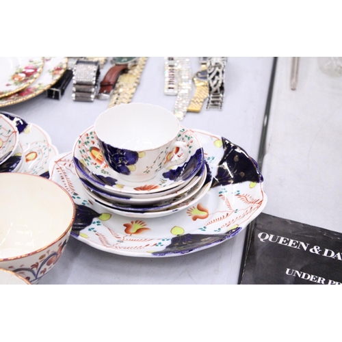 155 - A LARGE QUANTITY OF VINTAGE GAUDY WELSH TEAWARE TO INCLUDE CAKE PLATES, SUGAR BOWLS, CUPS, SAUCERS A... 