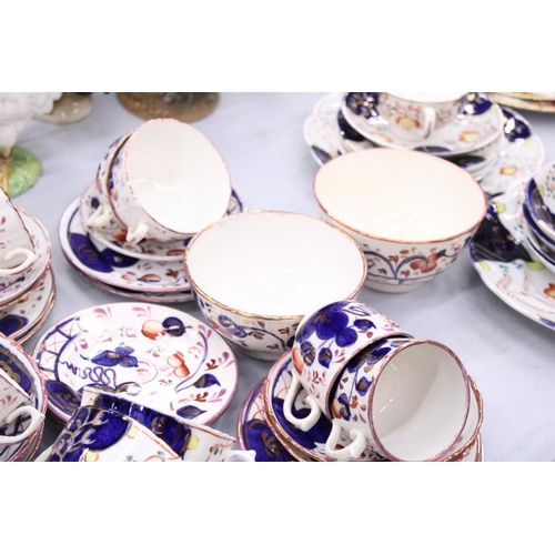 155 - A LARGE QUANTITY OF VINTAGE GAUDY WELSH TEAWARE TO INCLUDE CAKE PLATES, SUGAR BOWLS, CUPS, SAUCERS A... 