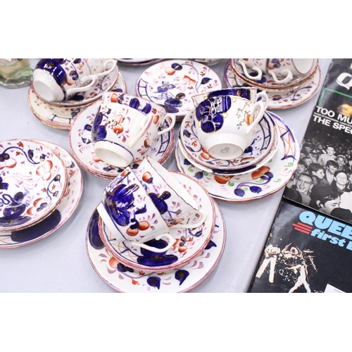 155 - A LARGE QUANTITY OF VINTAGE GAUDY WELSH TEAWARE TO INCLUDE CAKE PLATES, SUGAR BOWLS, CUPS, SAUCERS A... 