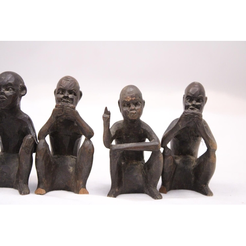 174 - A COLLECTION OF FIVE VINTAGE WOODEN AFRICAN FIGURES