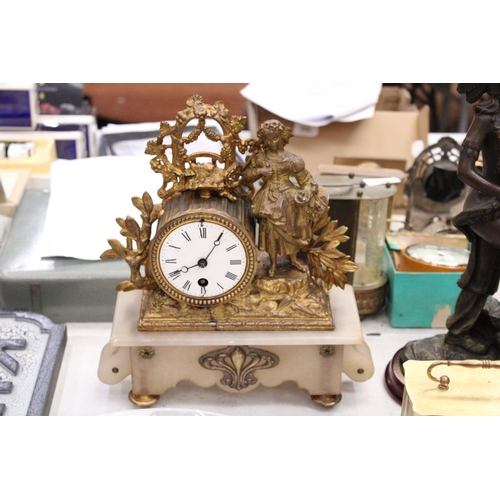 201 - A LATE 19TH CENTURY, FRENCH, GILT MANTLE CLOCK, WITH FIGURE DESIGN