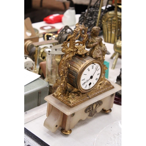 201 - A LATE 19TH CENTURY, FRENCH, GILT MANTLE CLOCK, WITH FIGURE DESIGN