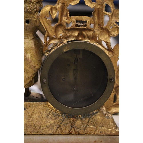 201 - A LATE 19TH CENTURY, FRENCH, GILT MANTLE CLOCK, WITH FIGURE DESIGN