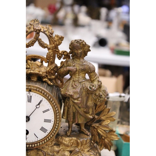 201 - A LATE 19TH CENTURY, FRENCH, GILT MANTLE CLOCK, WITH FIGURE DESIGN