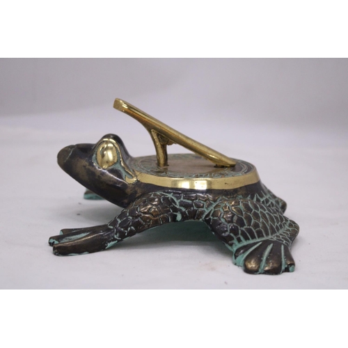 229 - A VERY HEAVY LARGE BRASS AND BRONZE FROG SUNDIAL