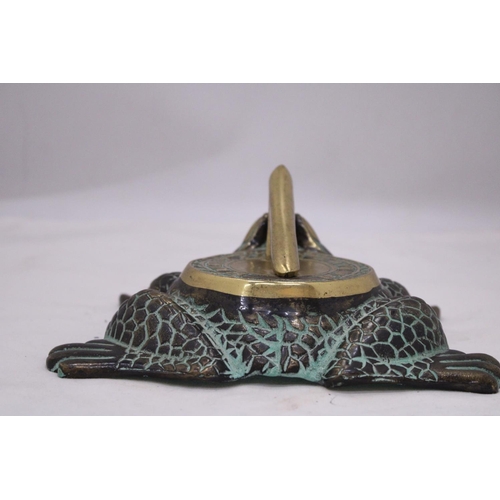 229 - A VERY HEAVY LARGE BRASS AND BRONZE FROG SUNDIAL