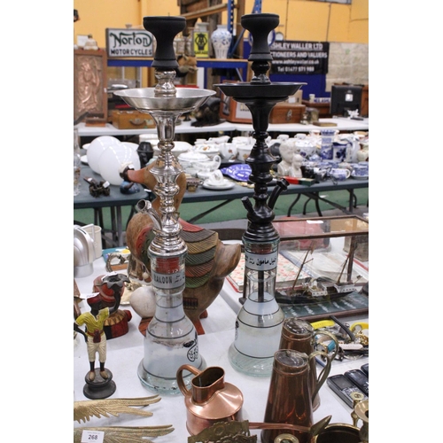 266 - TWO GLASS AND METAL SHISHA PIPES