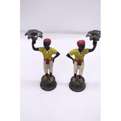 269 - A PAIR OF 19TH CENTURY AUSTRIAN COLD PAINTED BRONZE BLACK A MOOR BOYS CANDLESTICKS