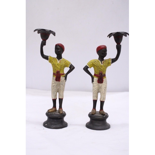 269 - A PAIR OF 19TH CENTURY AUSTRIAN COLD PAINTED BRONZE BLACK A MOOR BOYS CANDLESTICKS