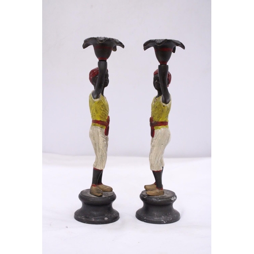 269 - A PAIR OF 19TH CENTURY AUSTRIAN COLD PAINTED BRONZE BLACK A MOOR BOYS CANDLESTICKS