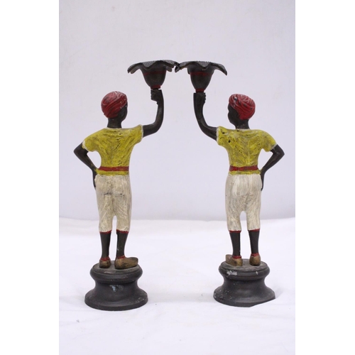 269 - A PAIR OF 19TH CENTURY AUSTRIAN COLD PAINTED BRONZE BLACK A MOOR BOYS CANDLESTICKS