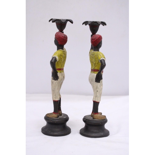 269 - A PAIR OF 19TH CENTURY AUSTRIAN COLD PAINTED BRONZE BLACK A MOOR BOYS CANDLESTICKS