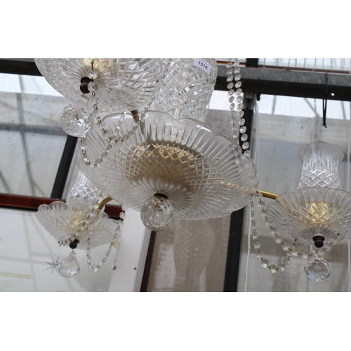 1516 - A RETRO GERMAN GLASS THREE BRANCH CHANDELIER