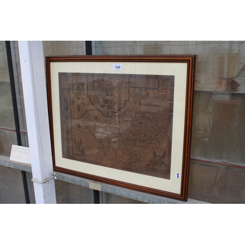 1528 - A FRAMED VINTAGE MAP OF 'THE COUNTYE PALATINE OF CHESTER'