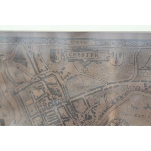 1528 - A FRAMED VINTAGE MAP OF 'THE COUNTYE PALATINE OF CHESTER'