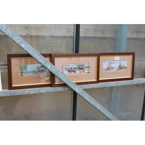 1529 - THREE SMALL FRAMED WOVEN PICTURES