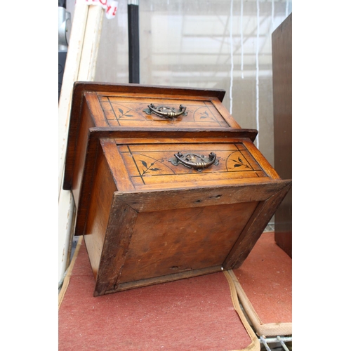 1553 - A VINTAGE MINIATURE OAK CHEST OF TWO DRAWERS WITH BRASS HANDLES