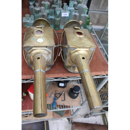 1597 - A PAIR OF VINTAGE BRASS COACH LAMPS