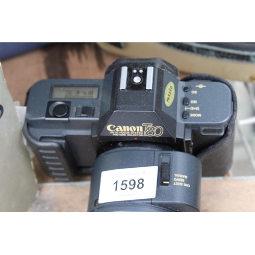 1598 - AN ASSORTMENT OF CAMERA ITEMS TO INCLUDE A CANON DUPLICATOR 35, A CANON T80 CAMERA AND A CANON LENS ... 