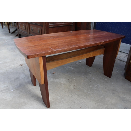 2504 - A GORDON WARR CONTRASTING HARDWOOD COFFEE TABLE AND AN OAK CORNER CABINET