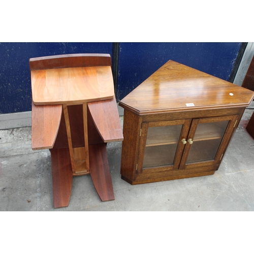 2504 - A GORDON WARR CONTRASTING HARDWOOD COFFEE TABLE AND AN OAK CORNER CABINET