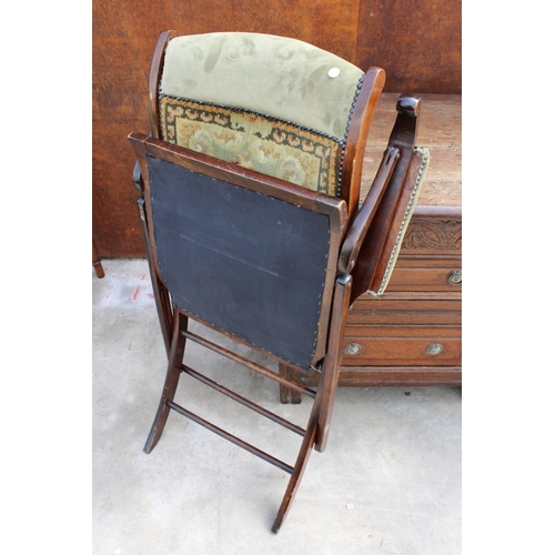 2506 - A LATE VICTORIAN BEECH, FOLDING CAMPAIGN CHAIR