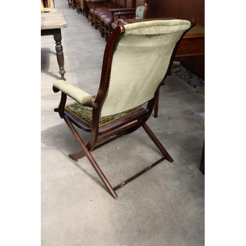 2506 - A LATE VICTORIAN BEECH, FOLDING CAMPAIGN CHAIR