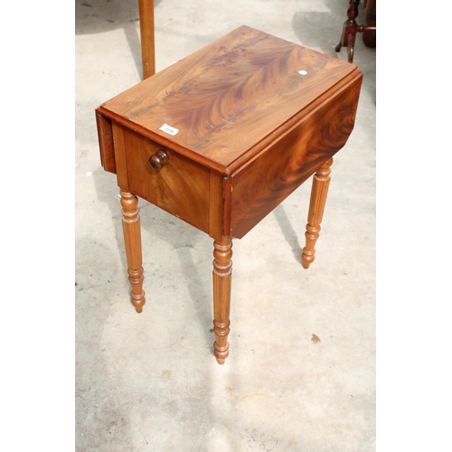 2516 - A 19TH CENTURY MAHOGANY WORK TABLE WITH 2 DRAWERS, SIDE CUPBOARD AND WORK BOX