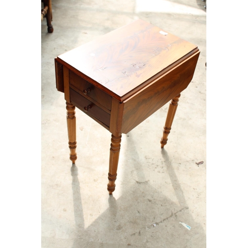 2516 - A 19TH CENTURY MAHOGANY WORK TABLE WITH 2 DRAWERS, SIDE CUPBOARD AND WORK BOX