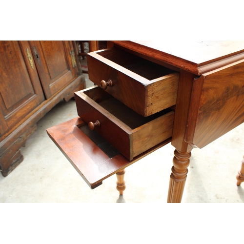 2516 - A 19TH CENTURY MAHOGANY WORK TABLE WITH 2 DRAWERS, SIDE CUPBOARD AND WORK BOX