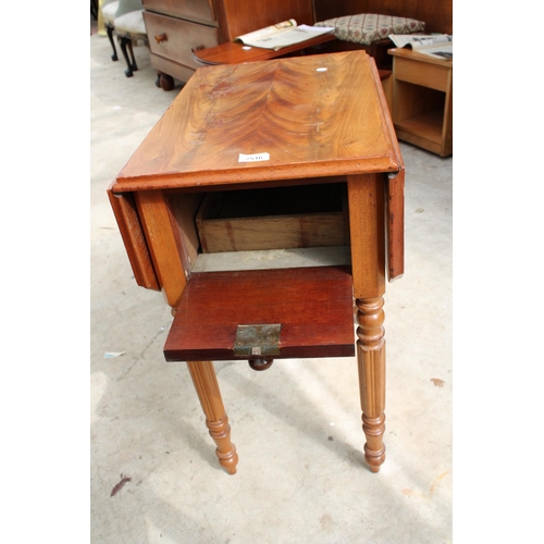 2516 - A 19TH CENTURY MAHOGANY WORK TABLE WITH 2 DRAWERS, SIDE CUPBOARD AND WORK BOX