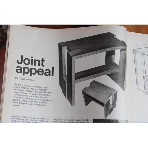 2517 - A BEECH AND MAHOGANY GORDON WARR STOOL, SEE ARTICLE IN 1983 WOOD WORKING MAGAZINE AND A SIMILAR LAMP... 