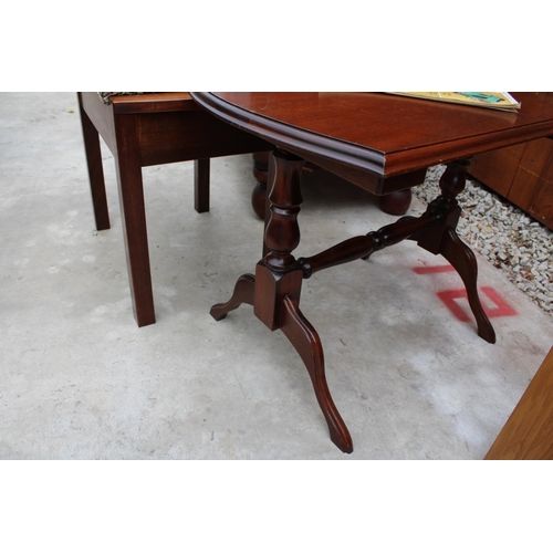 2518 - A MAHOGANY TWIN-PEDESTAL COFFEE TABLE AND MAHOGANYT PIANO STOOL WITH LIFT-UP SEAT