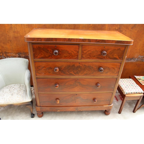 2519 - A VICTORIAN MAHOGANY CHEST OF 2 SHORT AND 3 LONG DRAWERS, 48